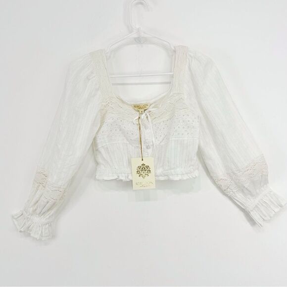 rebellion again Tops - Rebellion Again Ethereal White Romantic  Cropped Peasant Blouse
